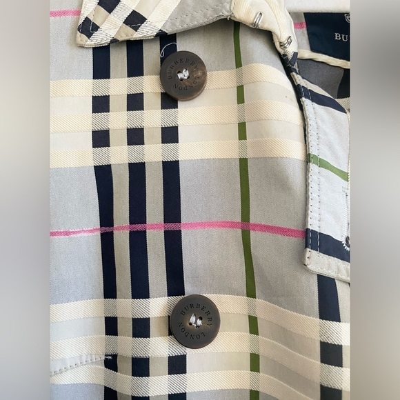 Burberry Grey Green Pink Nova Check Tartan trench coat US 10 - Picture 8 of 13